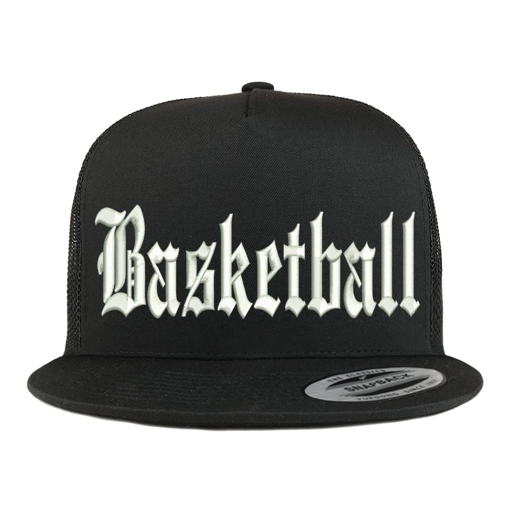 Trendy Apparel Shop Old English Basketball 5 Panel Flatbill Trucker Cap