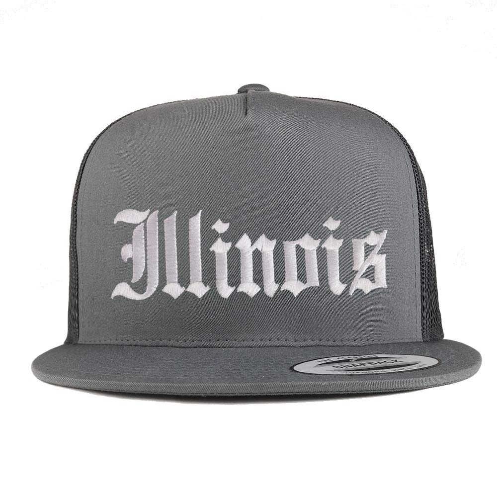 Trendy Apparel Shop Illinois State Old English 5 Panel Flatbill Trucker Mesh Cap