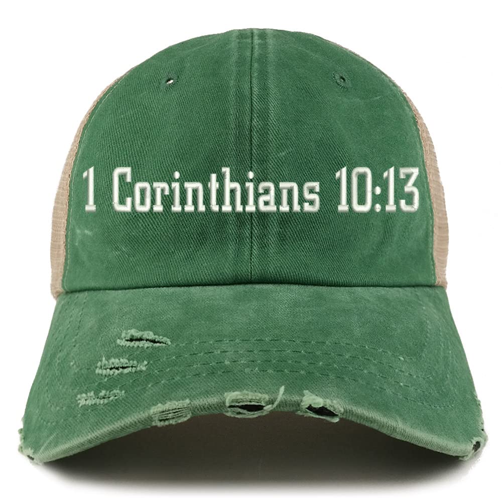 Trendy Apparel Shop 1 Corinthians 10:13 Frayed Bill Trucker Mesh Back Cap