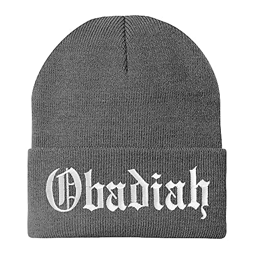 Trendy Apparel Shop Obadiah Old English Embroidered Long Cuff Beanie