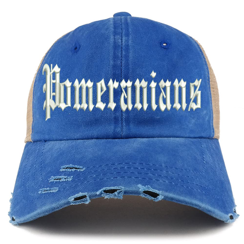 Trendy Apparel Shop Old English Pomeranians Frayed Bill Trucker Mesh Back Cap