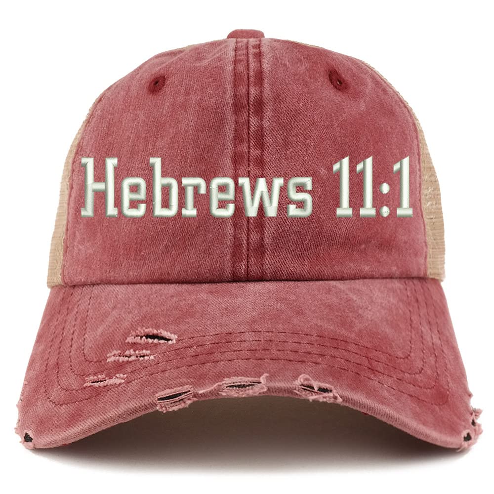 Trendy Apparel Shop Hebrews 11:1 Frayed Bill Trucker Mesh Back Cap