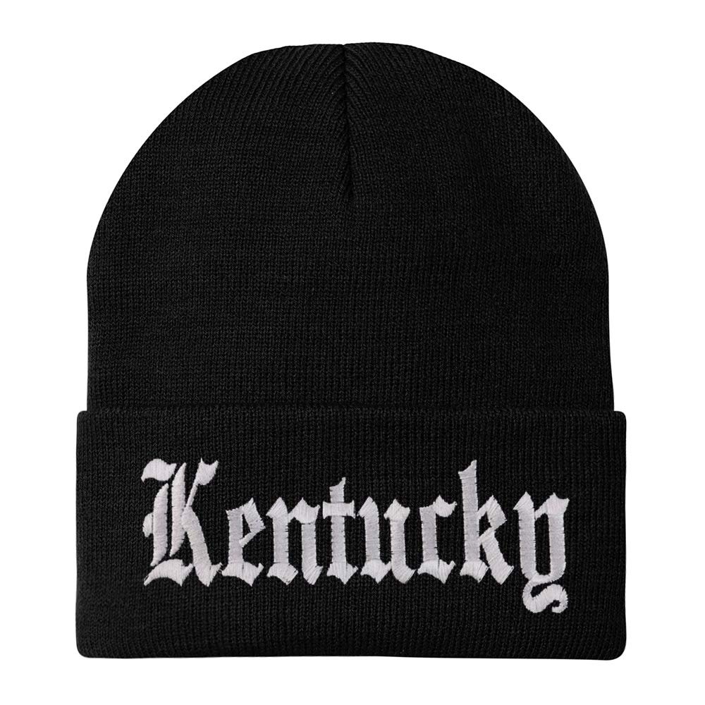 Trendy Apparel Shop Kenturky State Old English Embroidered Long Cuff Beanie