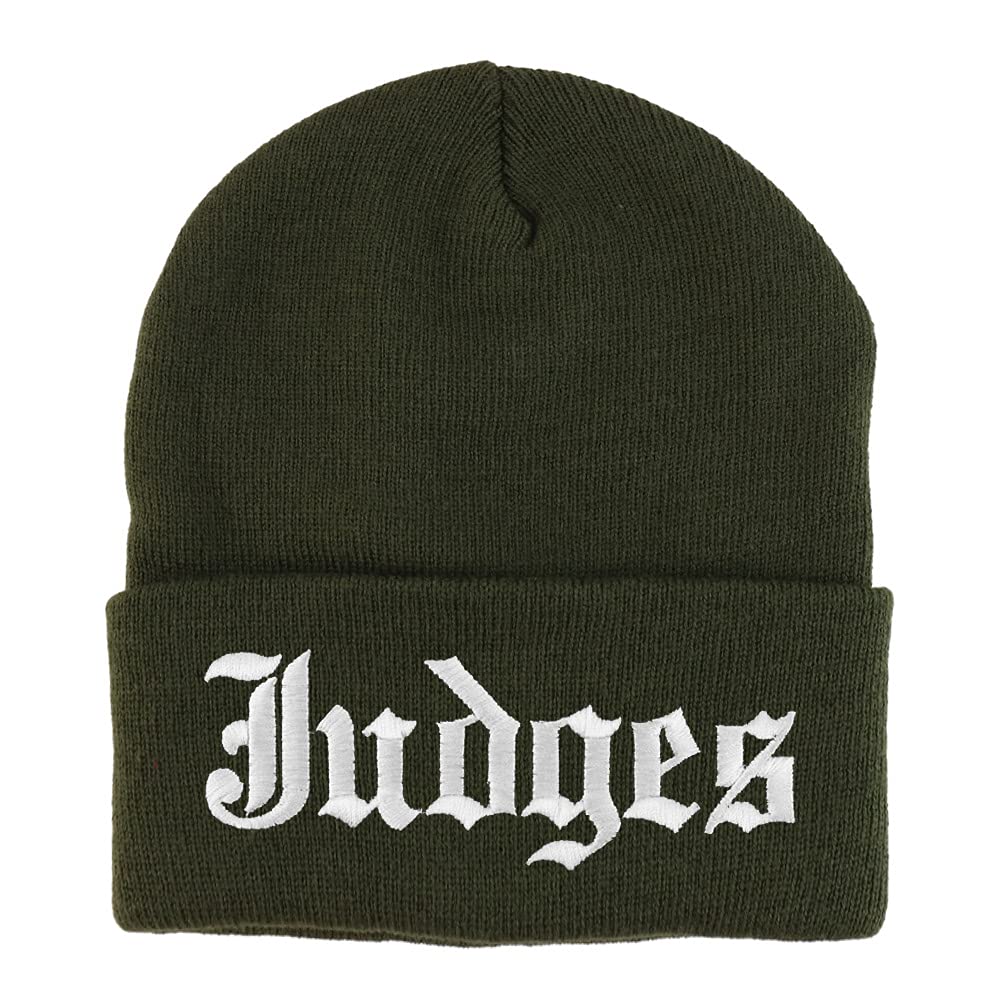 Trendy Apparel Shop Judges Old English Embroidered Long Cuff Beanie
