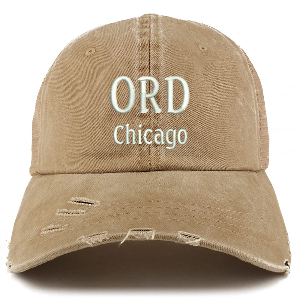Trendy Apparel Shop ORD Chicago Embroidered Frayed Bill Trucker Mesh Back Cap