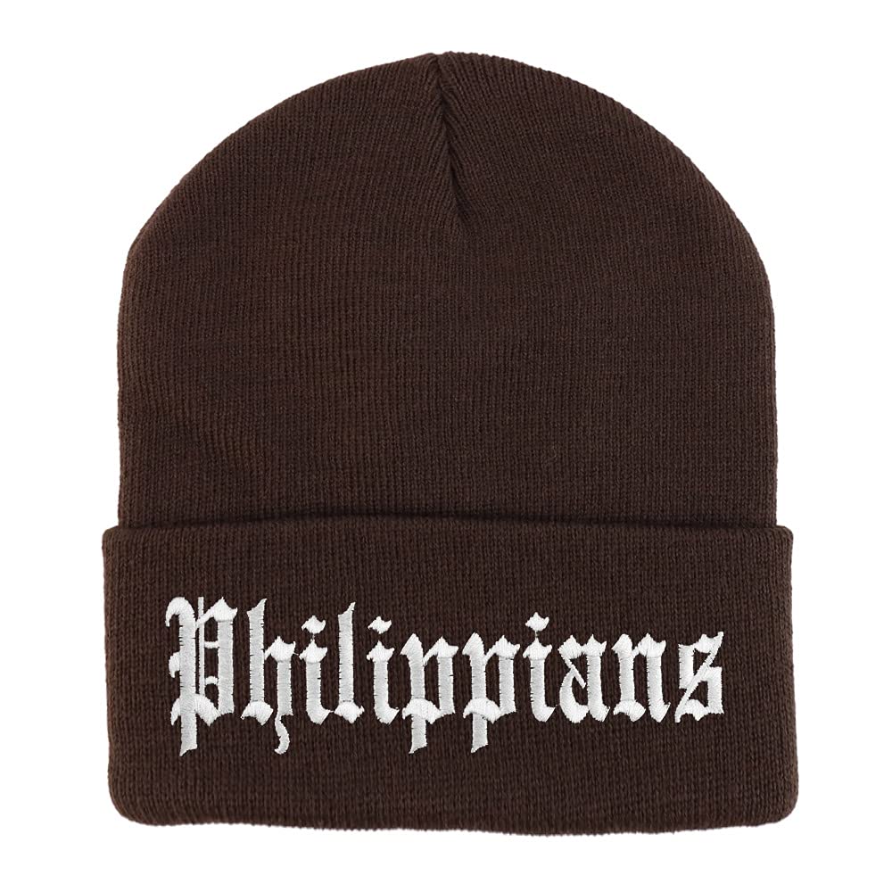 Trendy Apparel Shop Philippians Old English Embroidered Long Cuff Beanie