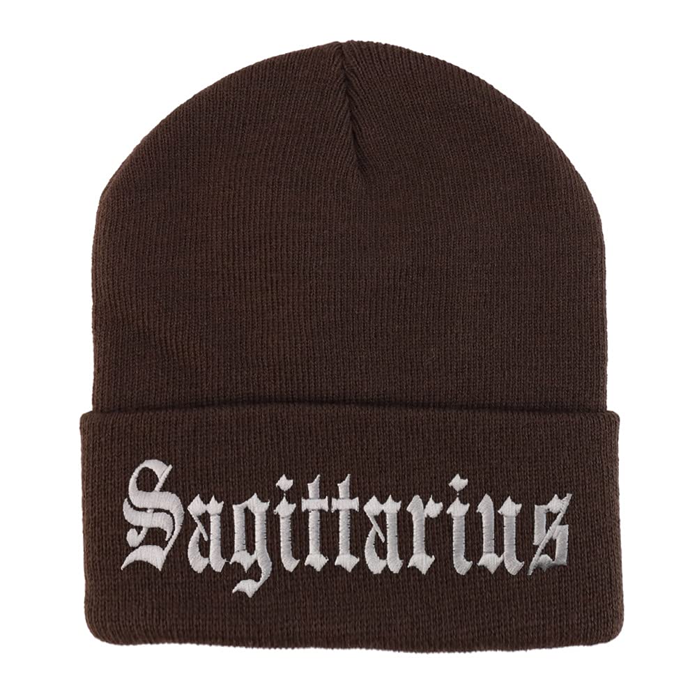 Trendy Apparel Shop Sagittarius Old English Embroidered Long Cuff Beanie