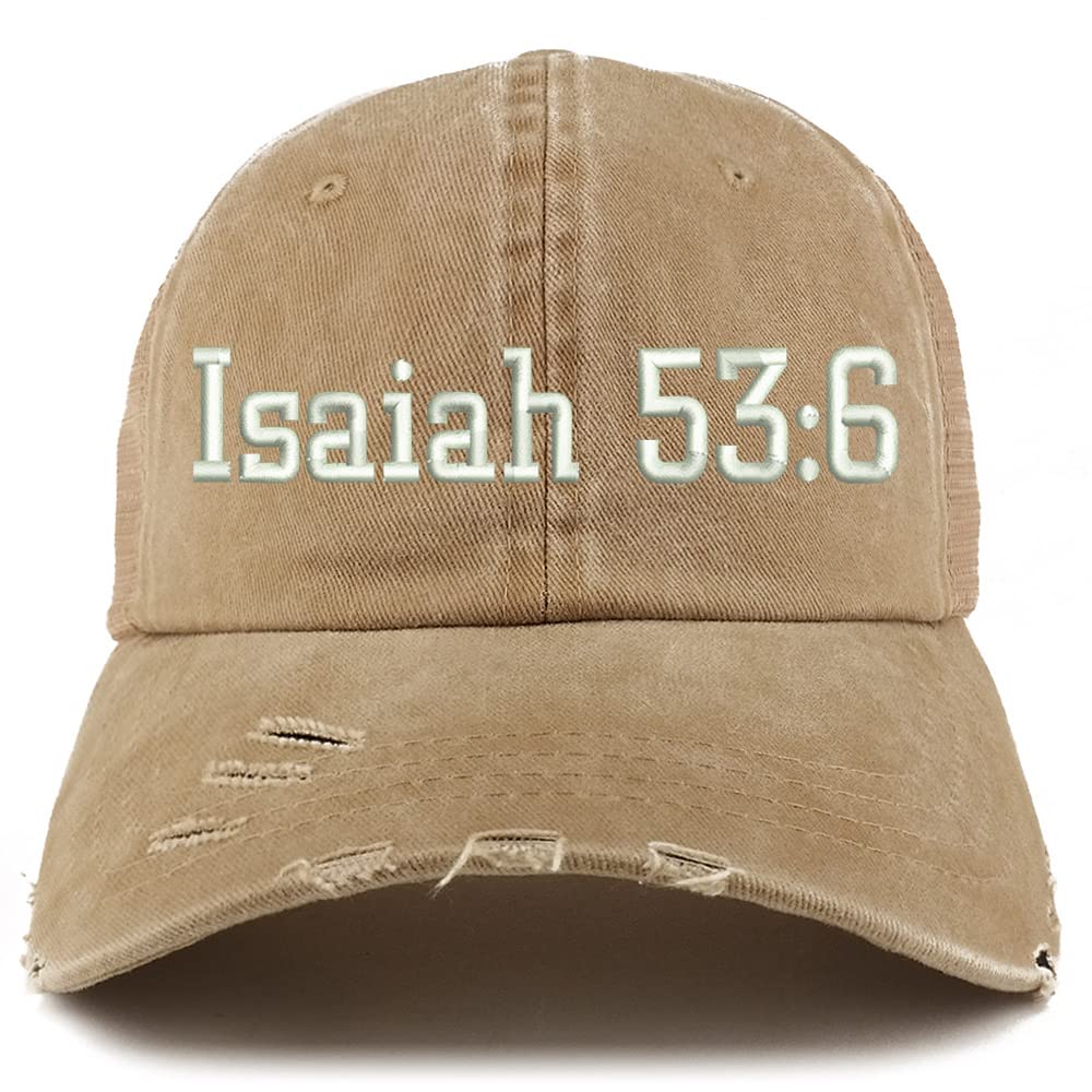 Trendy Apparel Shop Isaiah 53:6 Frayed Bill Trucker Mesh Back Cap