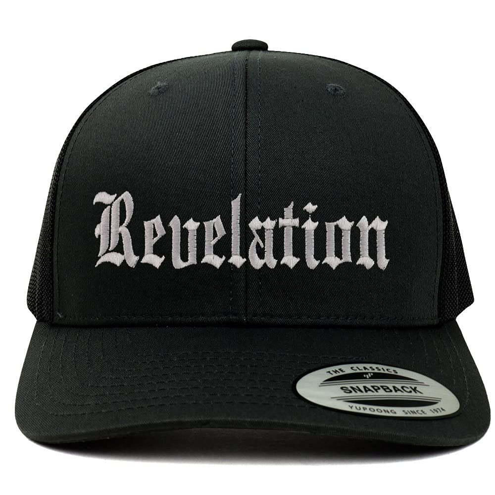 Trendy Apparel Shop Revelations Old English 6 Panel Trucker Mesh Cap