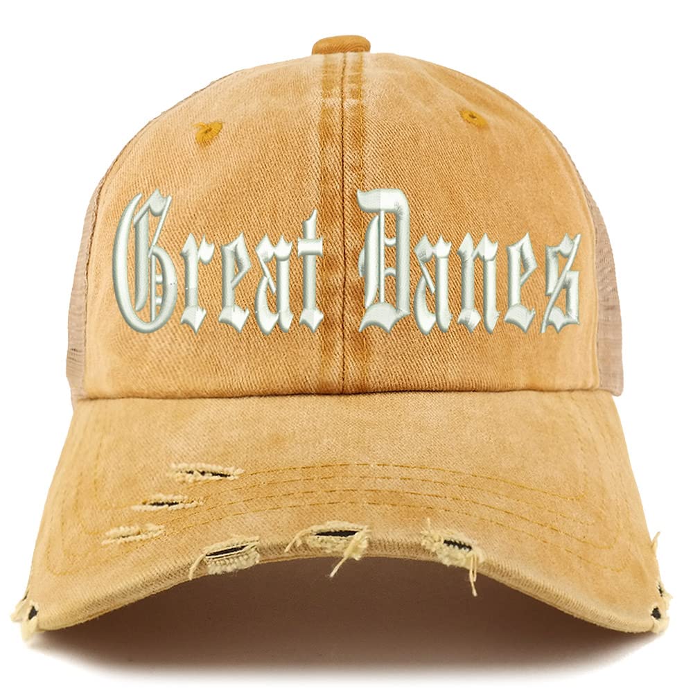 Trendy Apparel Shop Old English Great Danes Frayed Bill Trucker Mesh Back Cap