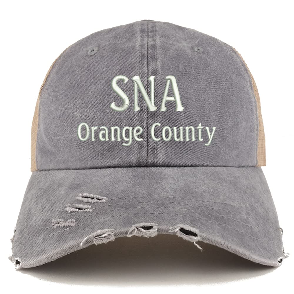Trendy Apparel Shop SNA Orange County Embroidered Frayed Bill Trucker Mesh Back Cap