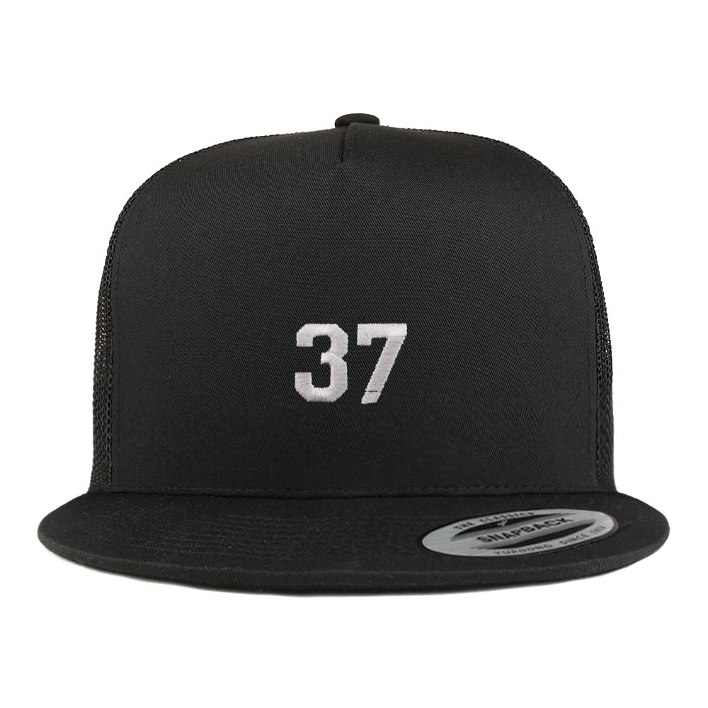 Trendy Apparel Shop Small Number 37 Embroidered 5 Panel Flatbill Trucker Cap