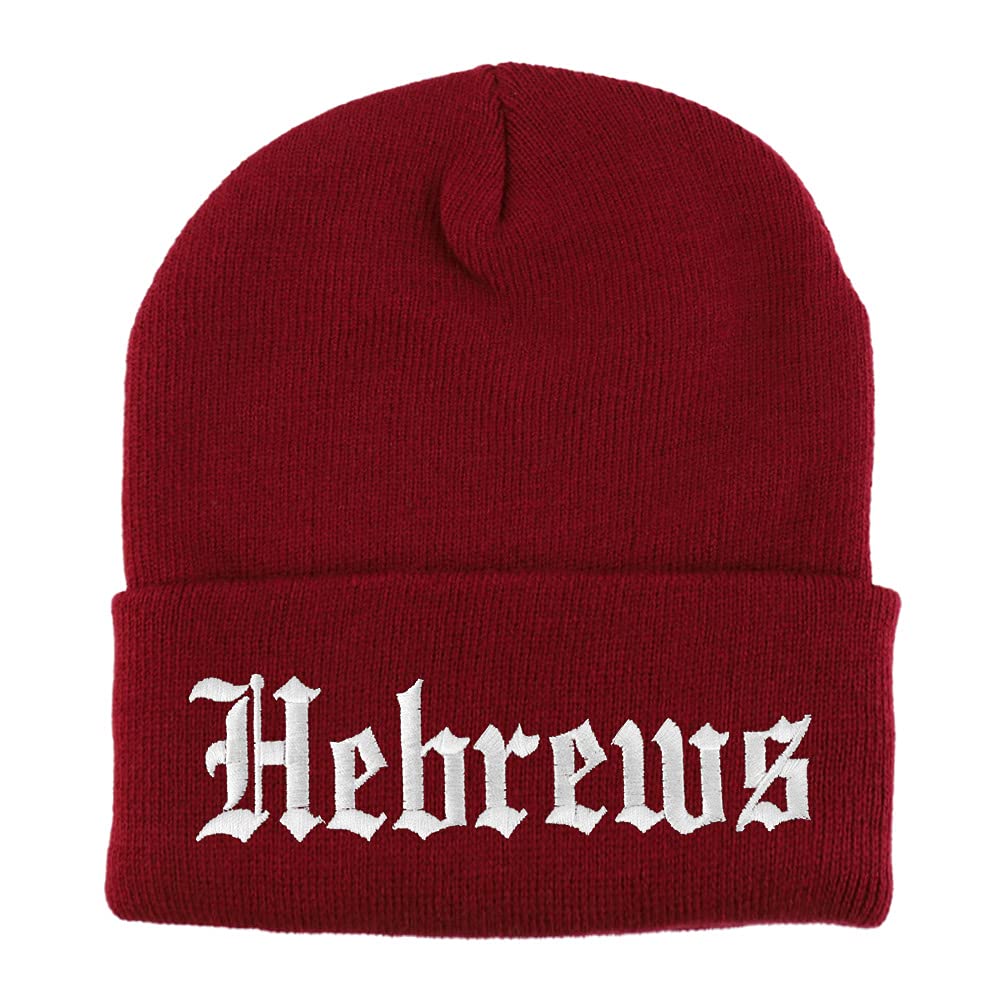 Trendy Apparel Shop Hebrews Old English Embroidered Long Cuff Beanie