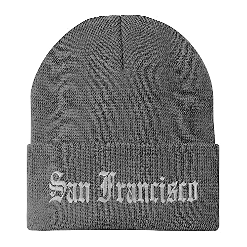Trendy Apparel Shop San Francisco Old English Embroidered Long Cuff Beanie