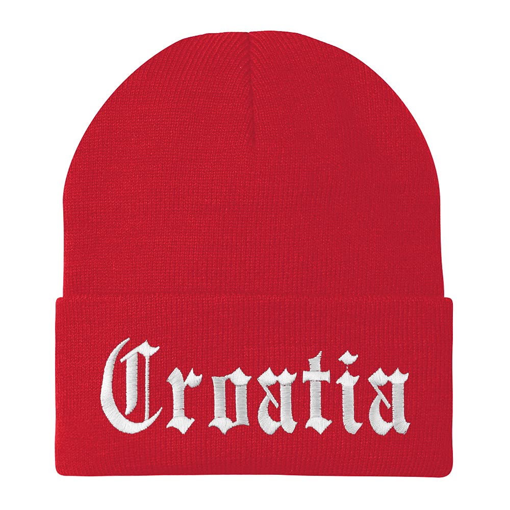 Trendy Apparel Shop Croatia Old English Embroidered Long Cuff Beanie