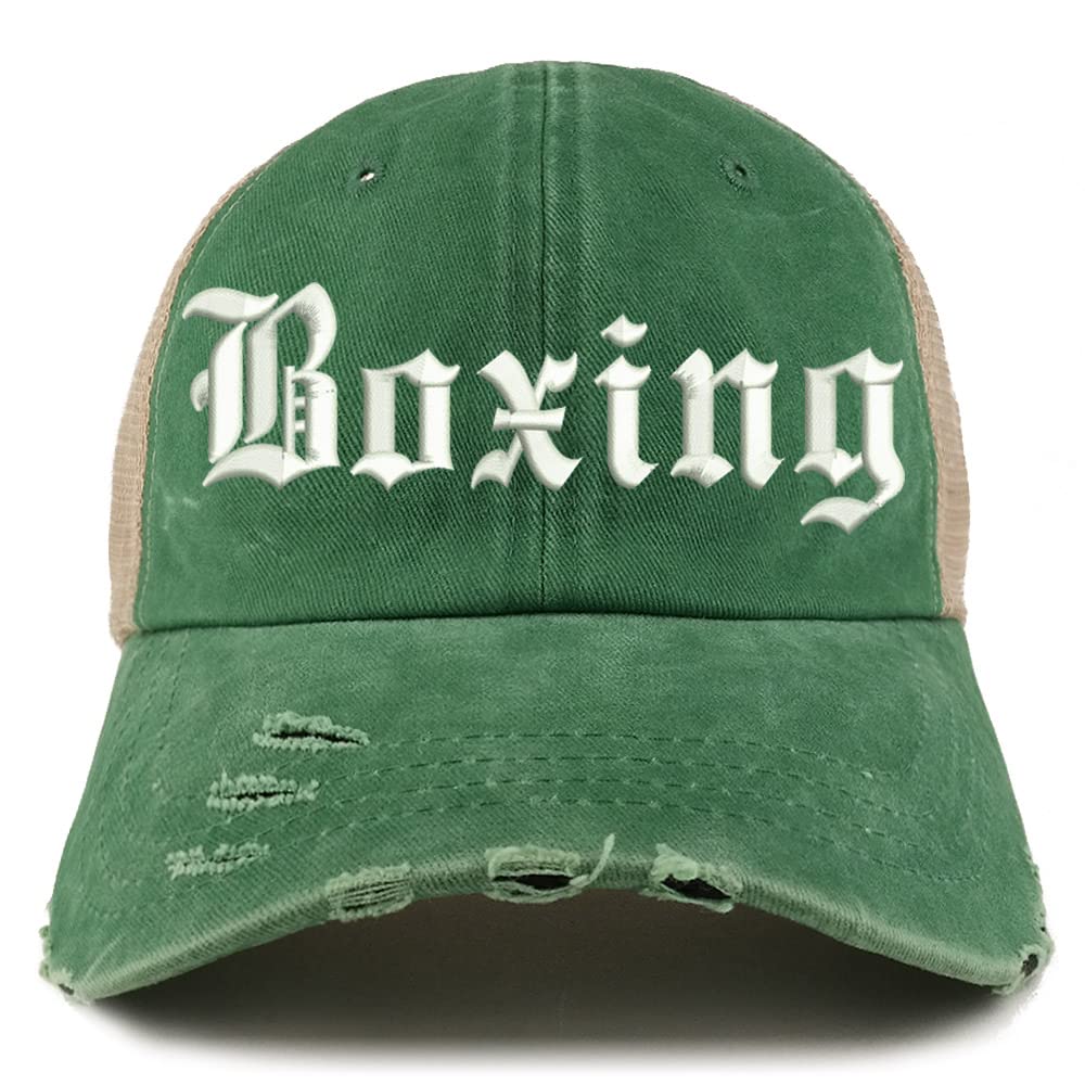 Trendy Apparel Shop Old English Boxing Frayed Bill Trucker Mesh Back Cap