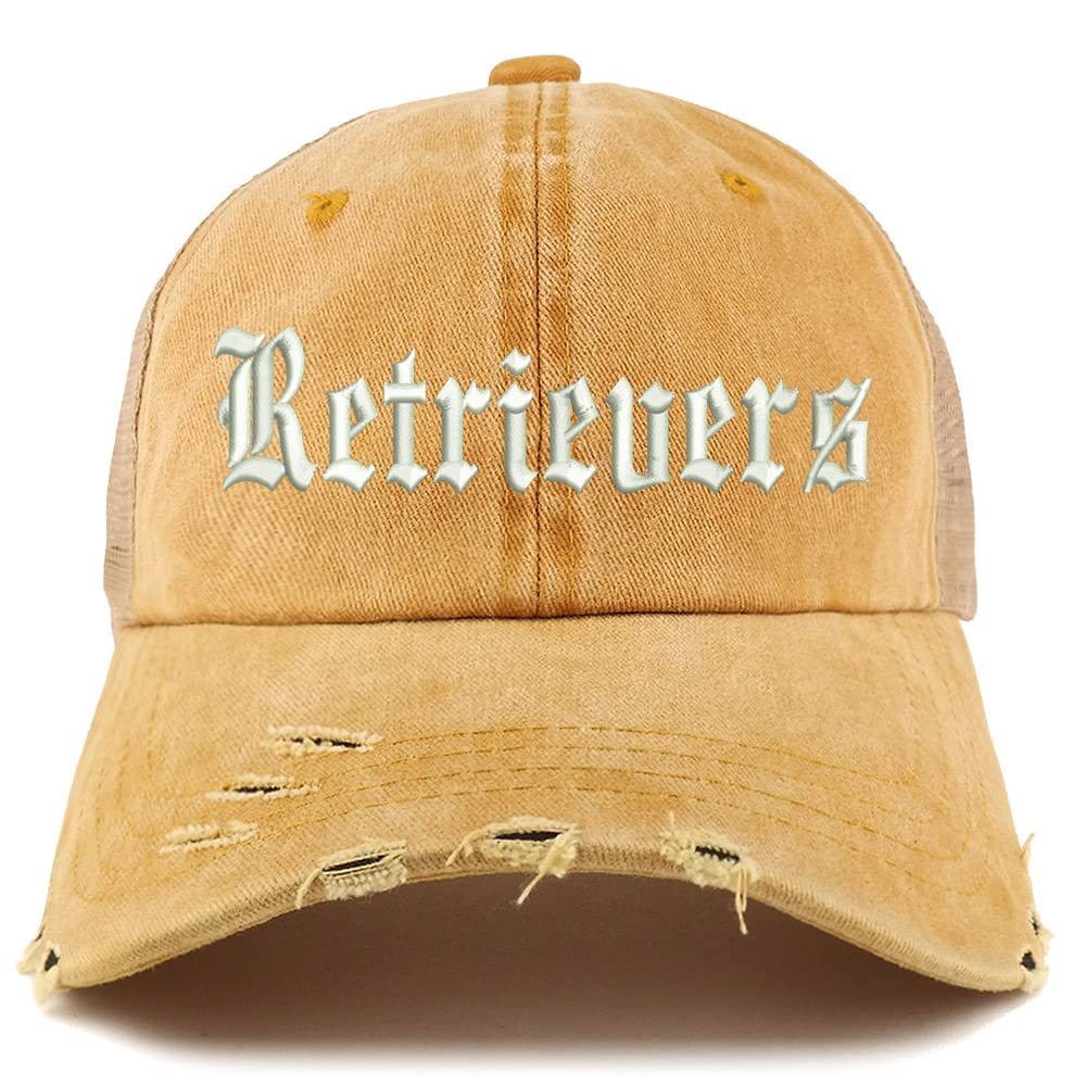 Trendy Apparel Shop Old English Retrivers Frayed Bill Trucker Mesh Back Cap