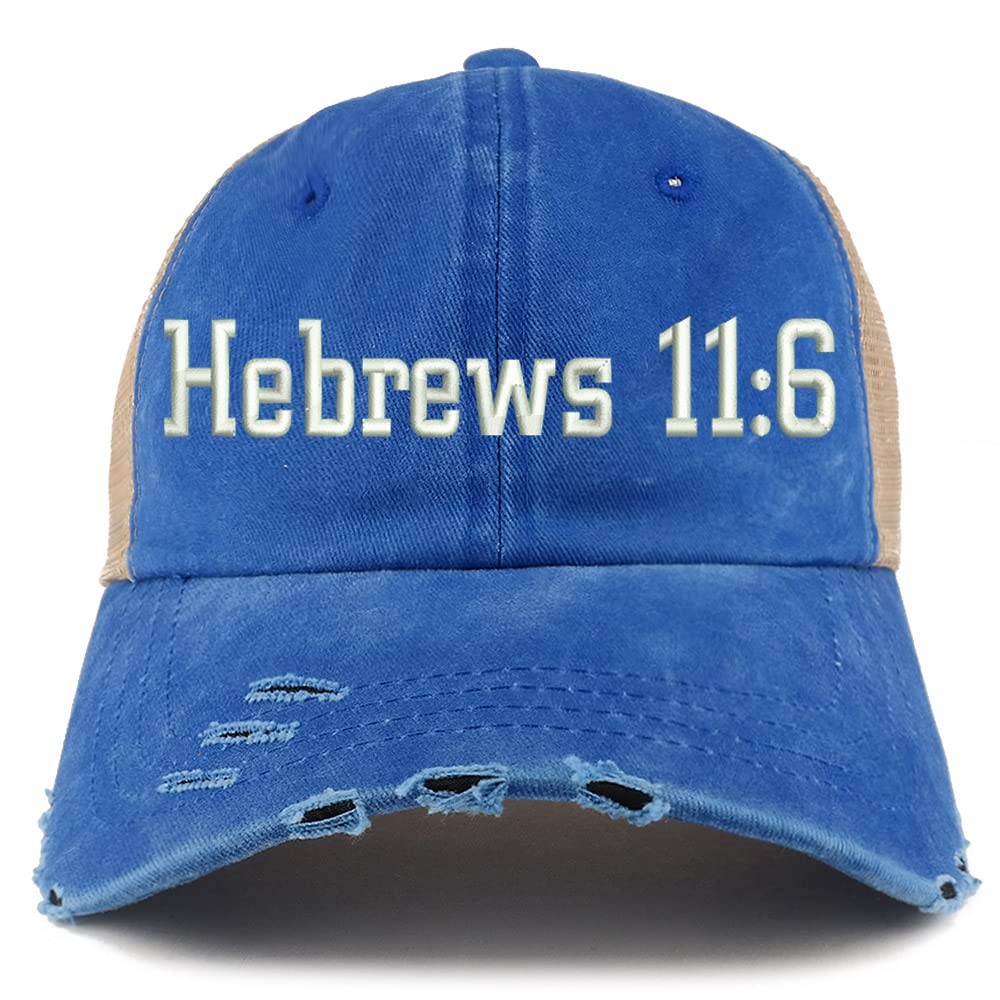 Trendy Apparel Shop Hebrew 11:6 Frayed Bill Trucker Mesh Back Cap