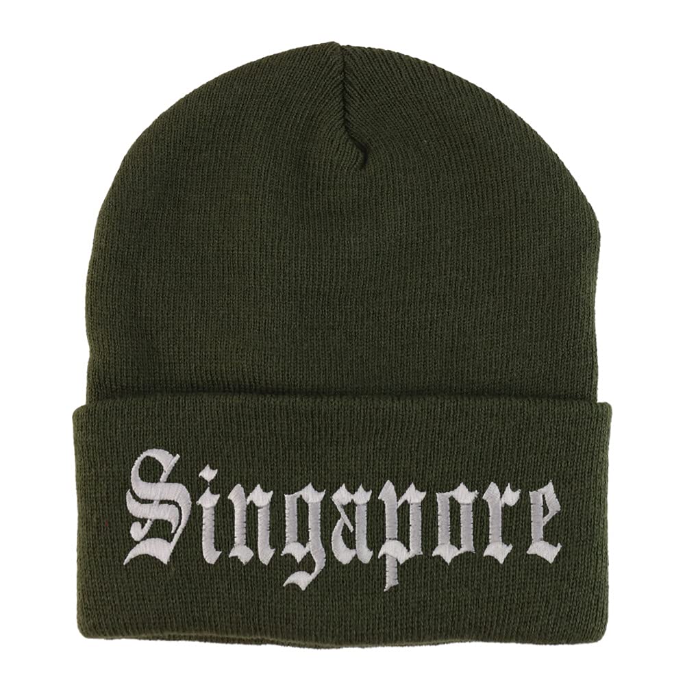 Trendy Apparel Shop Singapore Old English Embroidered Long Cuff Beanie