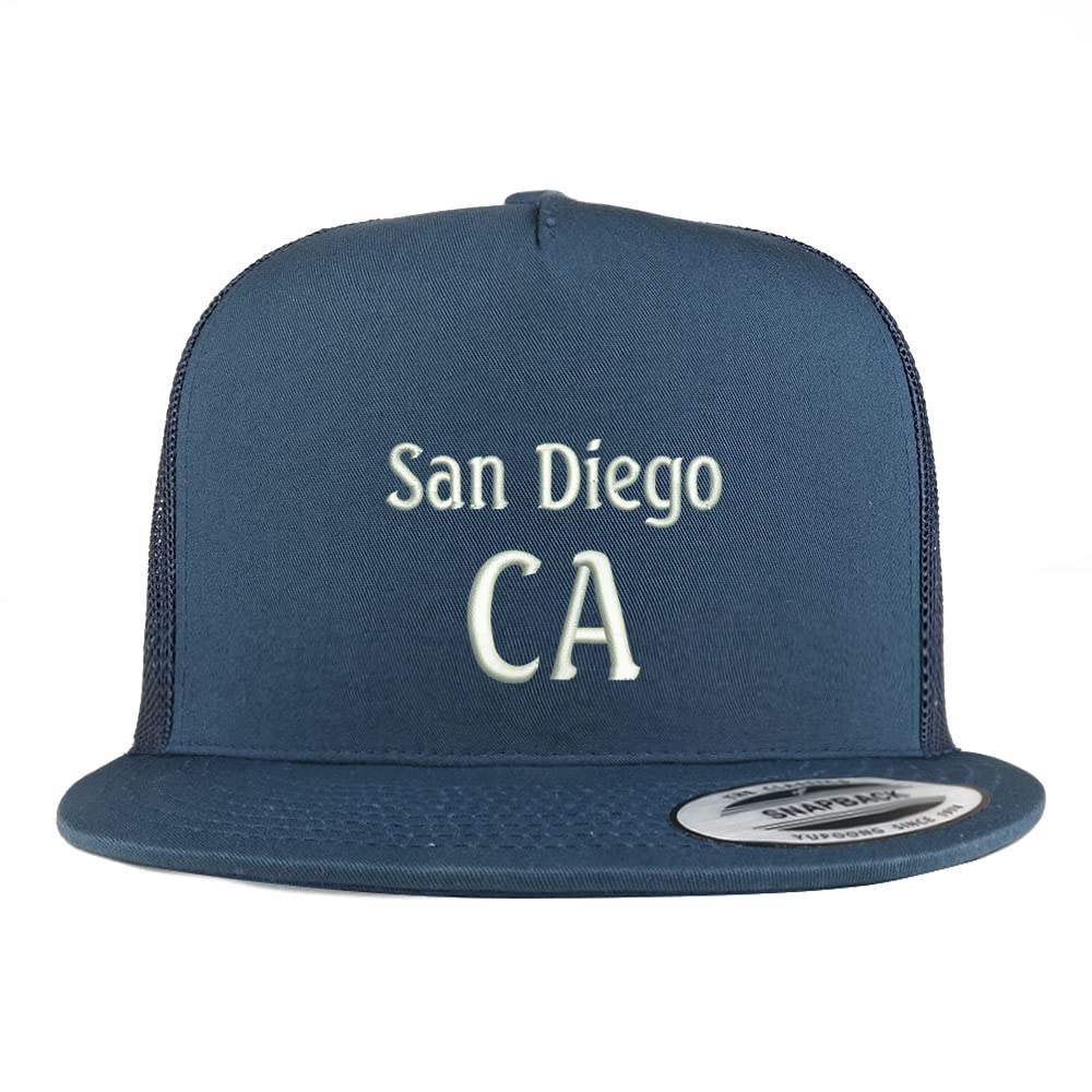 Trendy Apparel Shop San Diego CA Embroidered 5 Panel Flatbill Trucker Cap