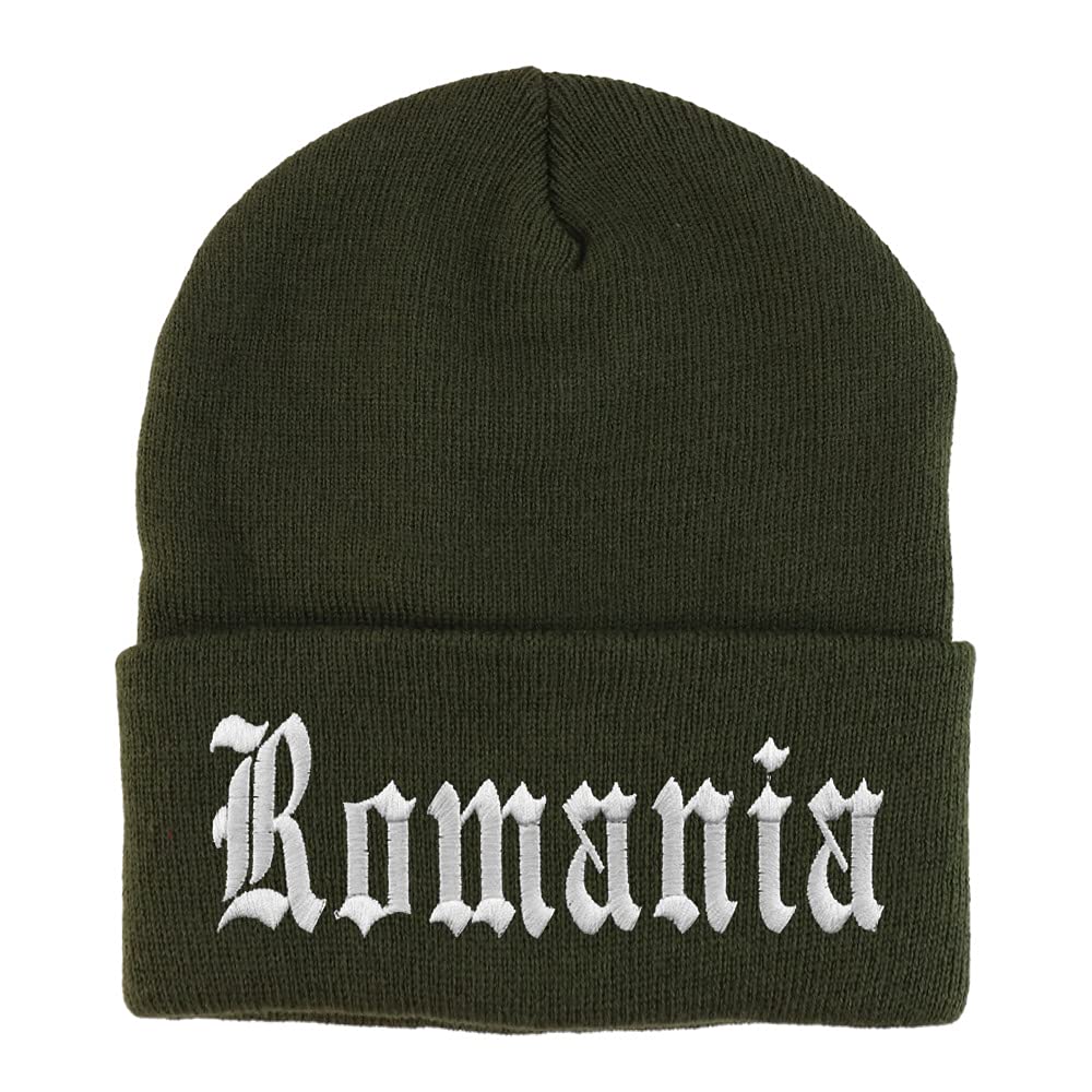 Trendy Apparel Shop Romania Old English Embroidered Long Cuff Beanie