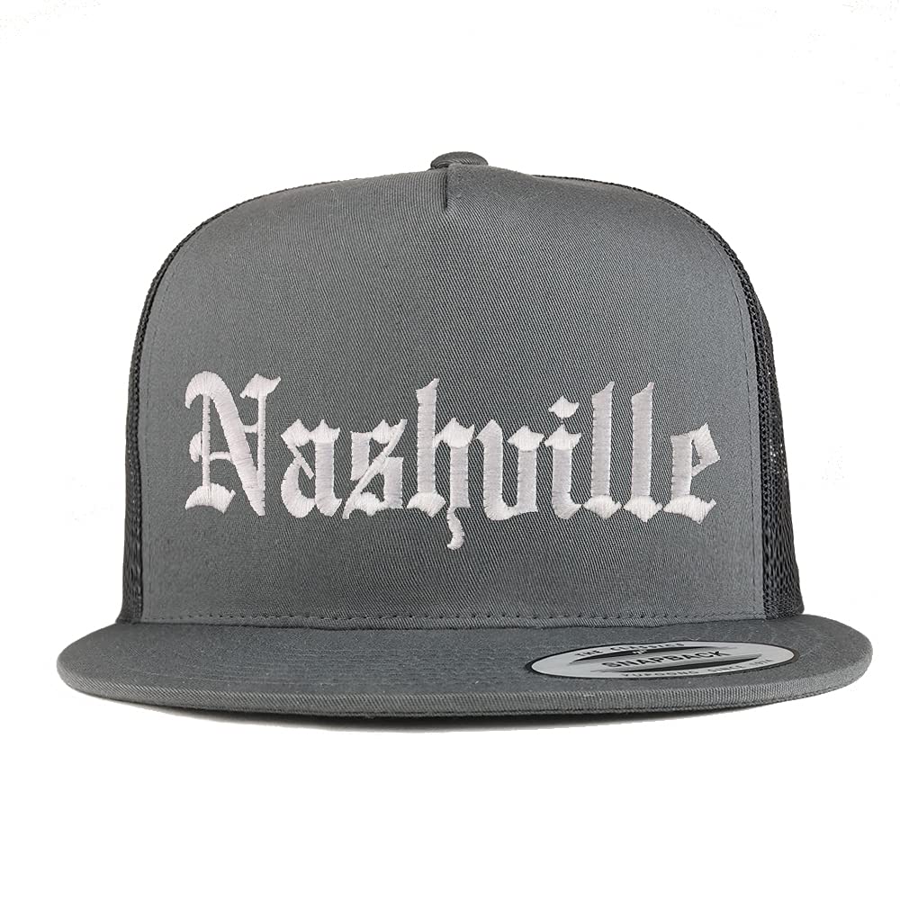Trendy Apparel Shop Nashville Old English 5 Panel Flatbill Trucker Cap