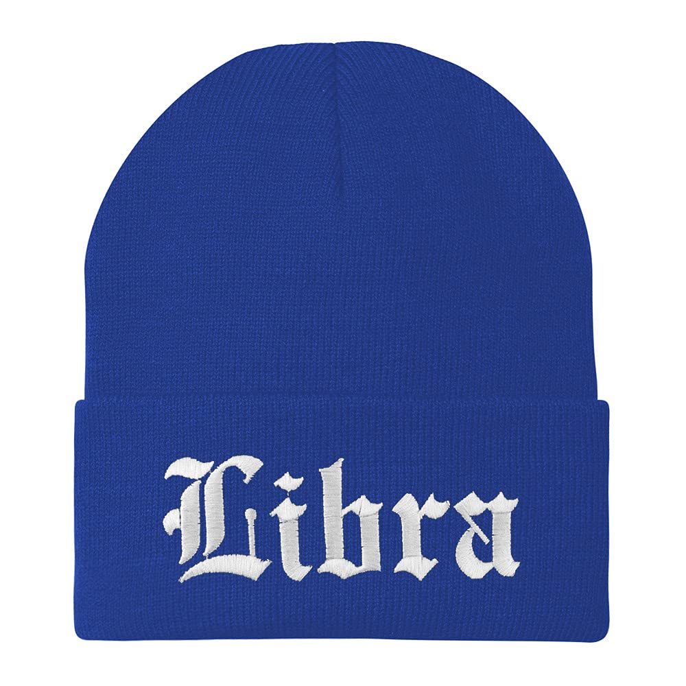 Trendy Apparel Shop Libra Old English Embroidered Long Cuff Beanie