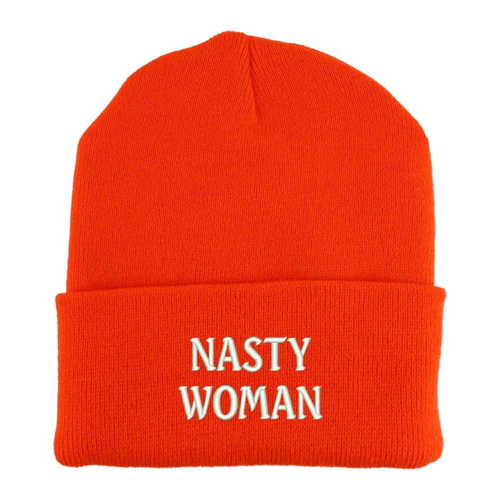 Trendy Apparel Shop Nasty Woman Embroidered Made in USA Cuff Folded Acylic Knit Winter Beanie Hat