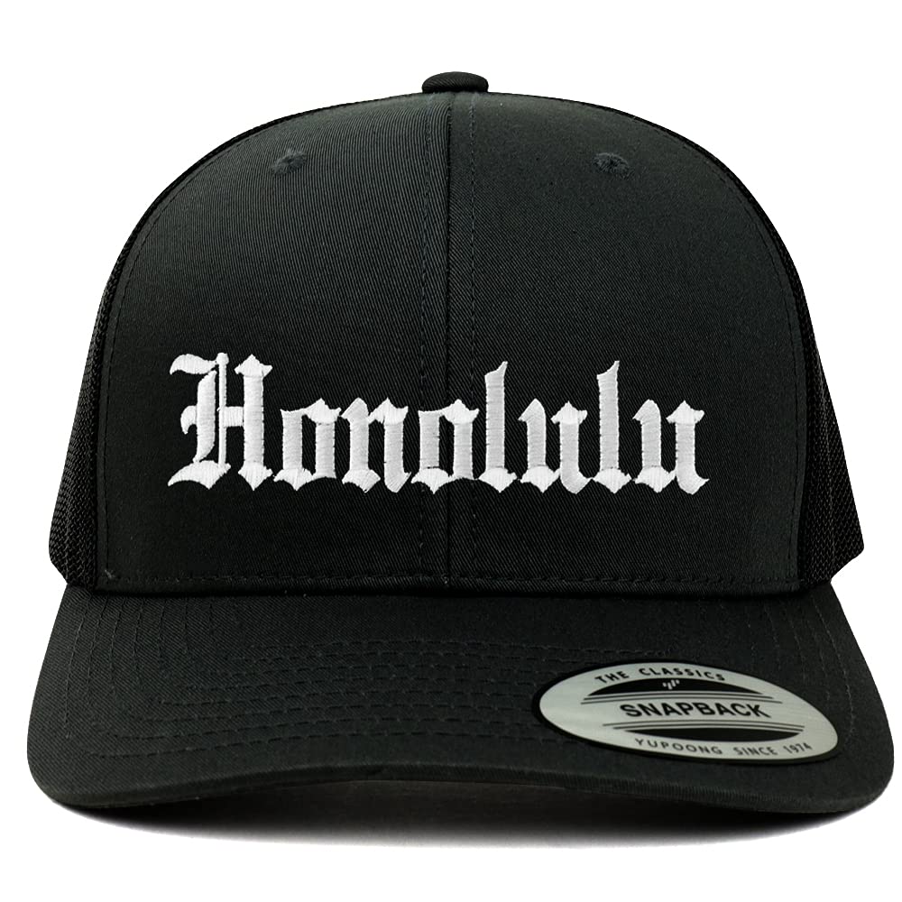 Trendy Apparel Shop Honolulu Old English 6 Panel Trucker Mesh Cap