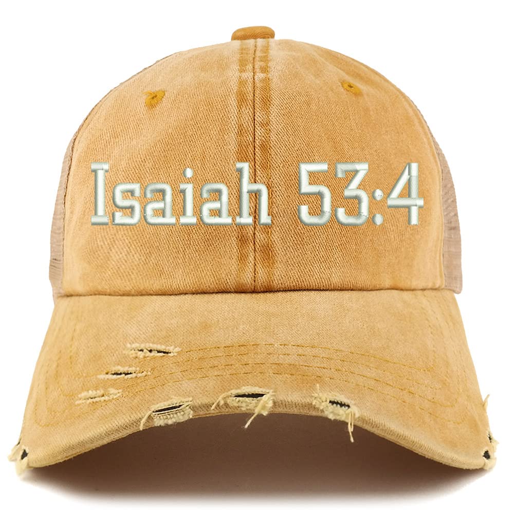Trendy Apparel Shop Isaiah 53:4 Frayed Bill Trucker Mesh Back Cap