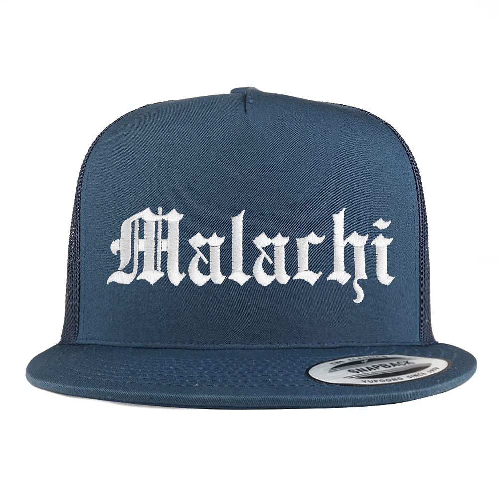 Trendy Apparel Shop Malachi Old English 5 Panel Flatbill Trucker Cap