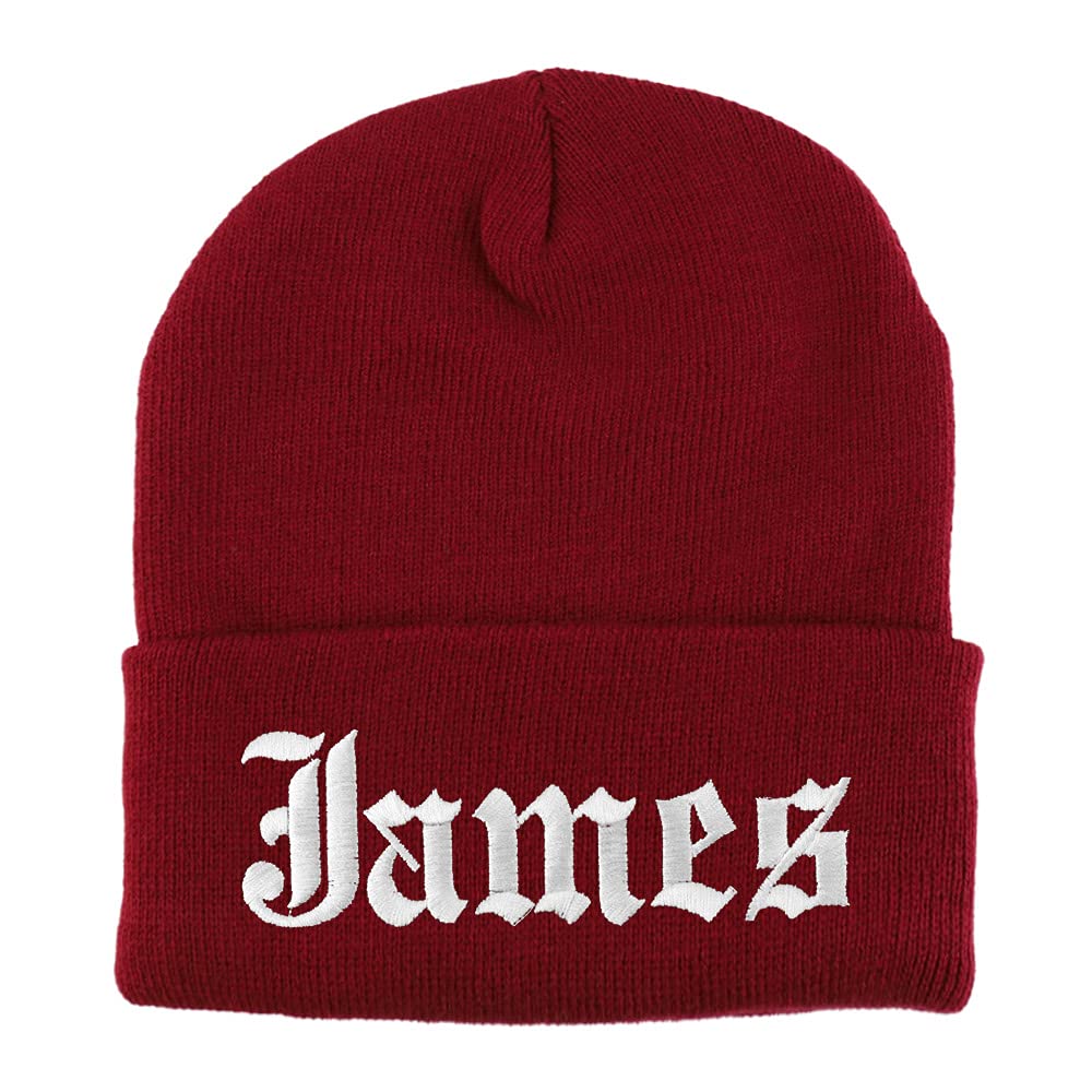 Trendy Apparel Shop James Old English Embroidered Long Cuff Beanie
