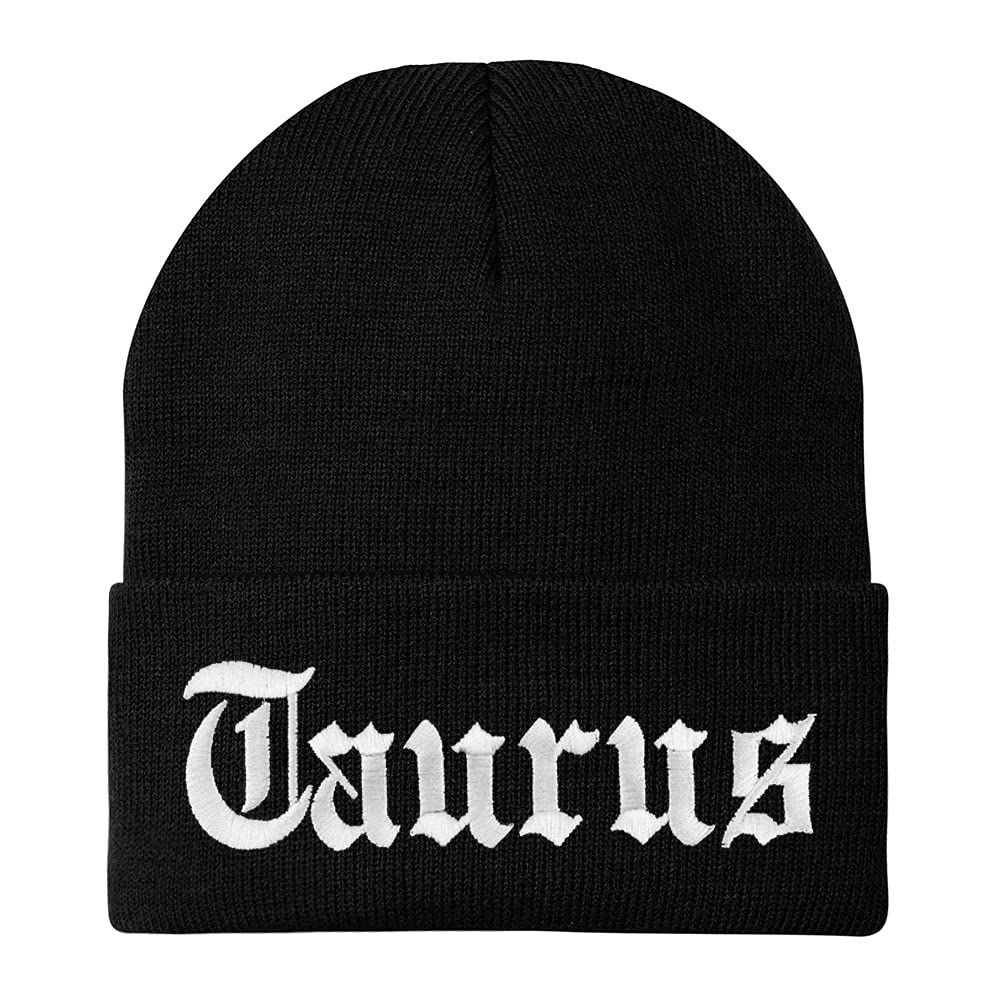 Trendy Apparel Shop Taurus Old English Embroidered Long Cuff Beanie