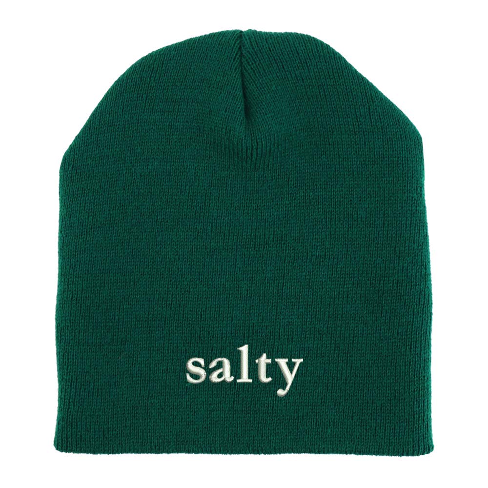 Trendy Apparel Shop Salty Embroidered Made in USA Short Acrylic Knit Winter Beanie Hat