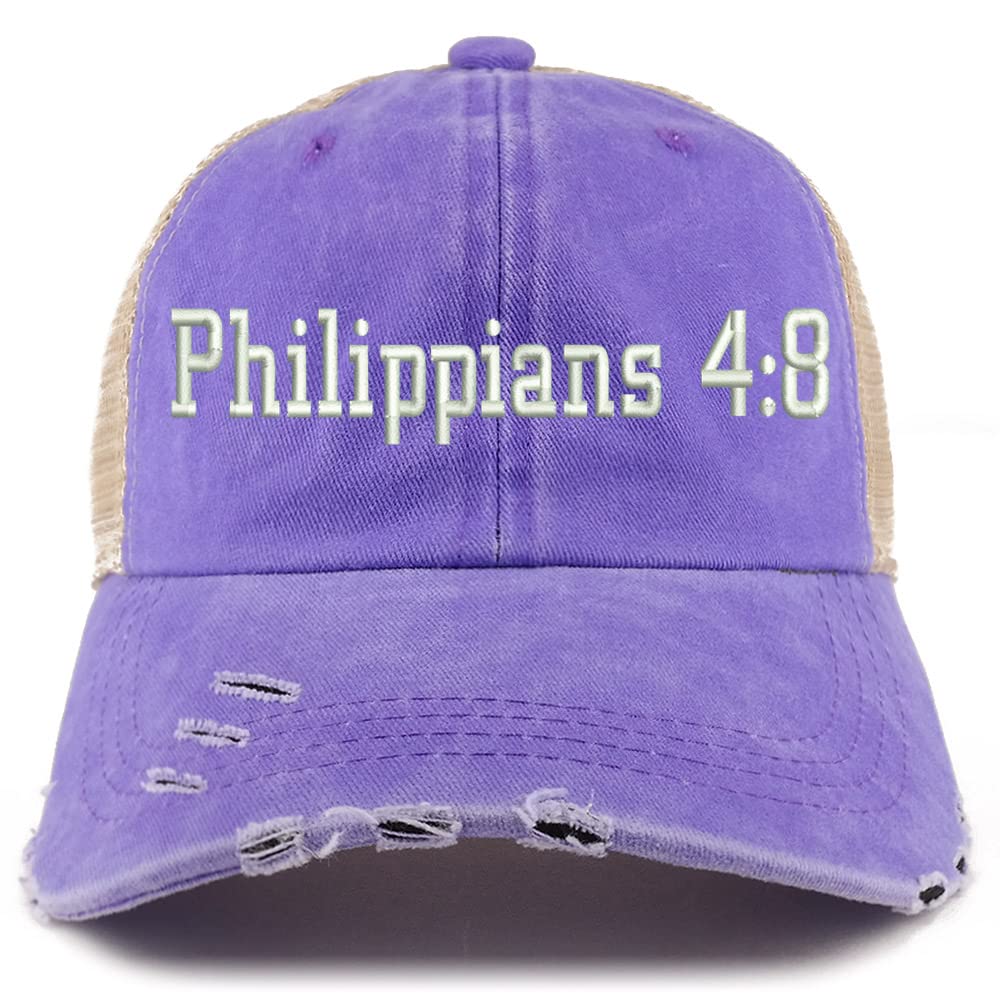 Trendy Apparel Shop Philippians 4:8 Frayed Bill Trucker Mesh Back Cap