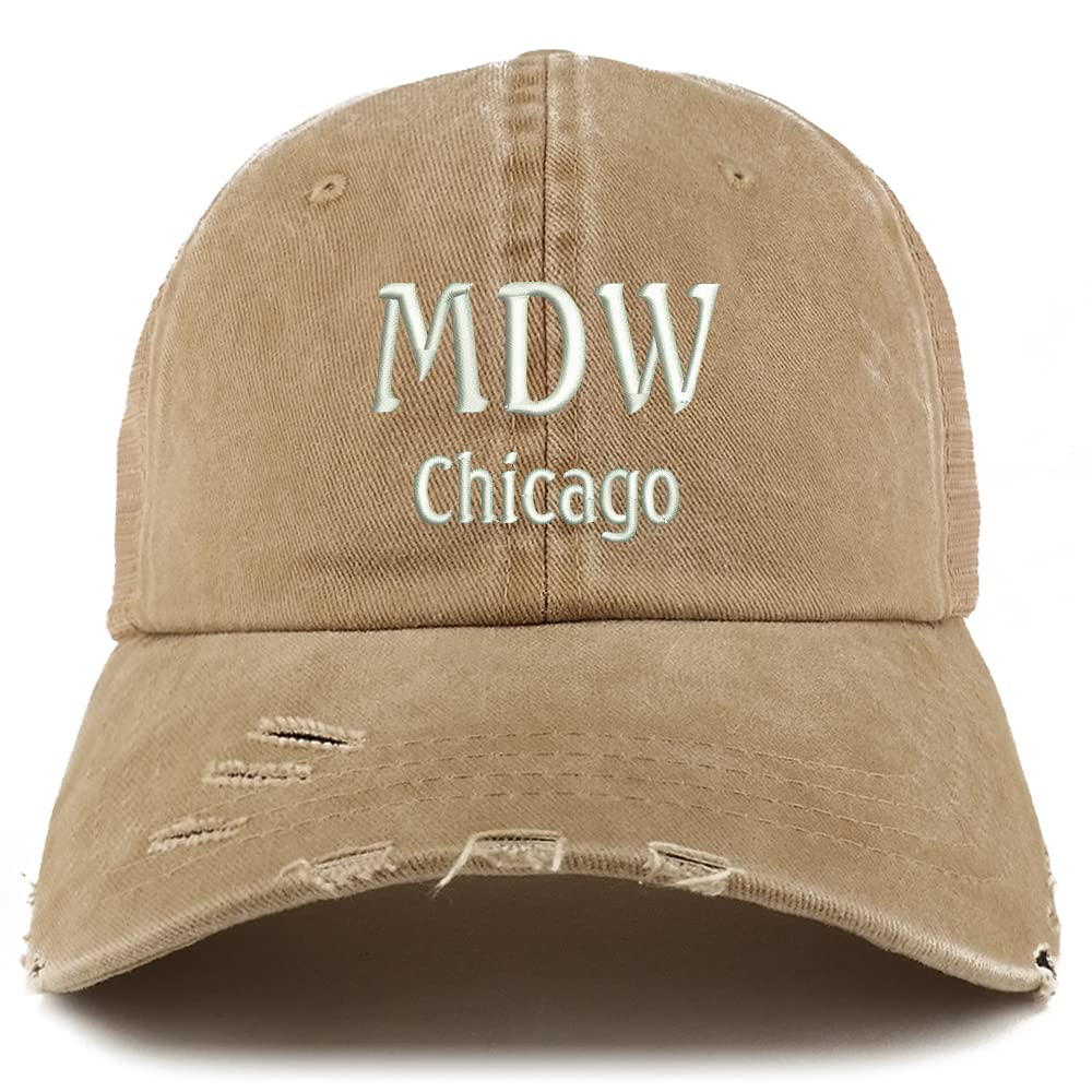 Trendy Apparel Shop MDW Chicago Embroidered Frayed Bill Trucker Mesh Back Cap