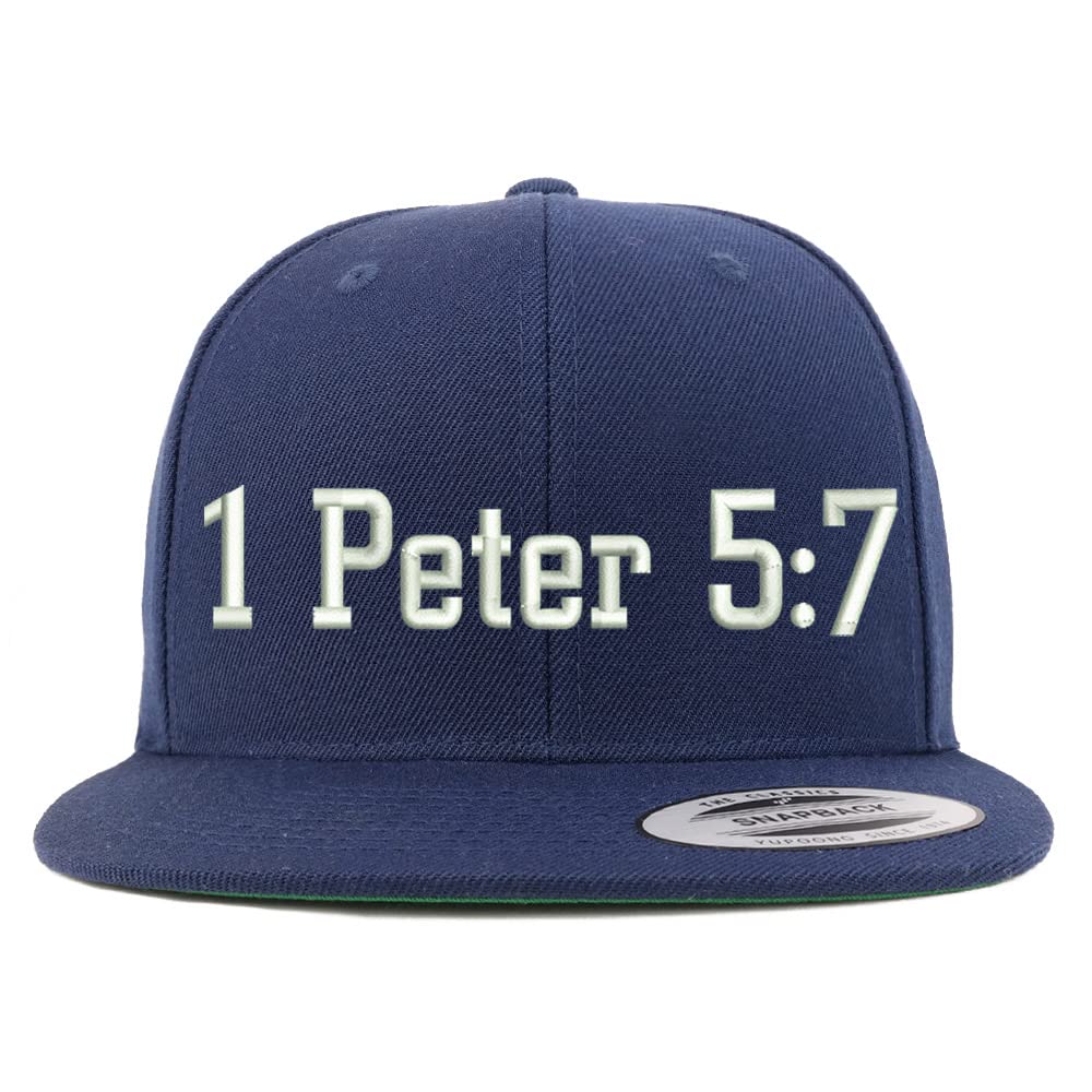 Trendy Apparel Shop 1 Peter 5:7 Embroidered Flatbill Snapback