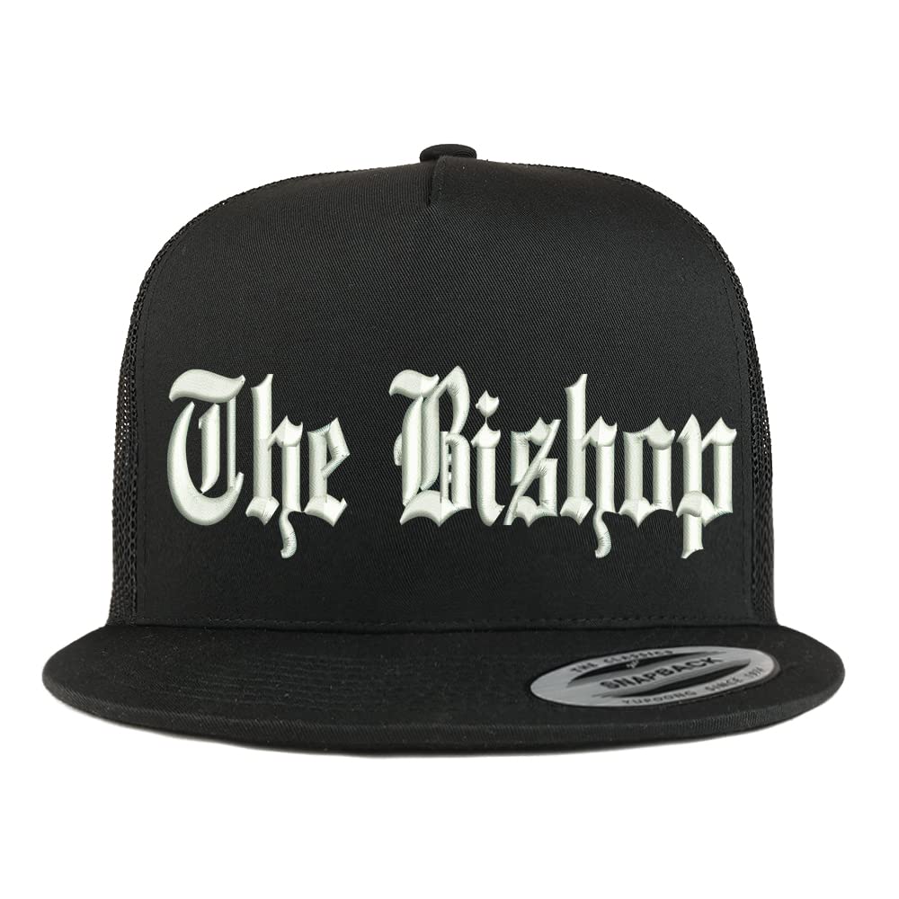 Trendy Apparel Shop The Bishop Old English Embroidered 5 Panel Flatbill Trucker Cap