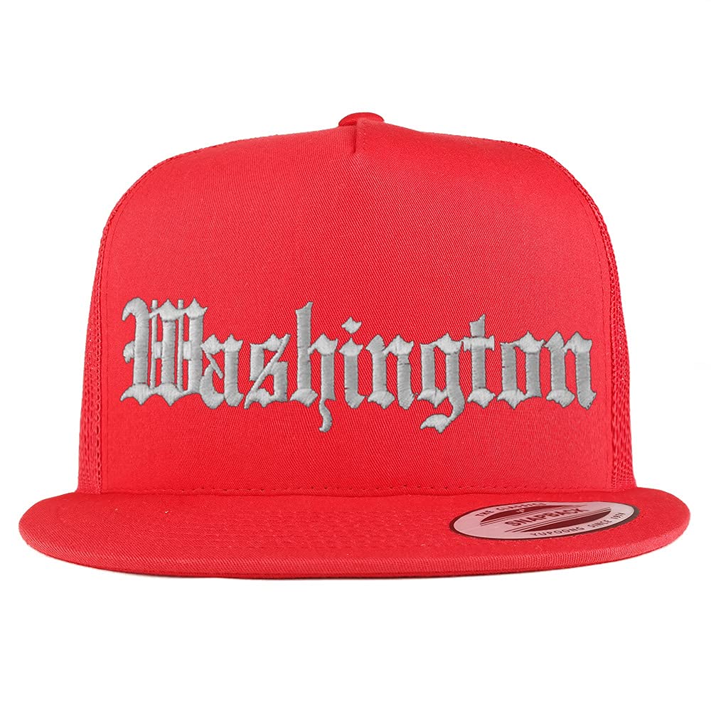 Trendy Apparel Shop Washington Old English 5 Panel Flatbill Trucker Cap