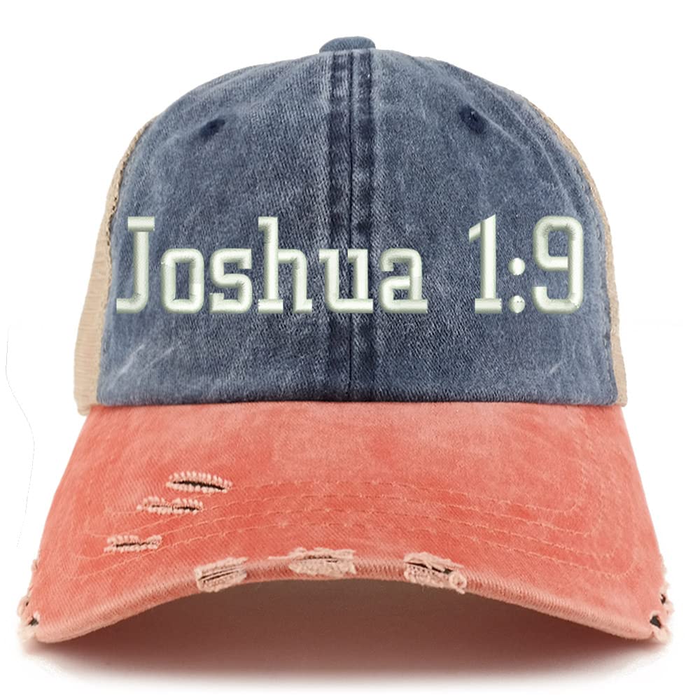 Trendy Apparel Shop Joshua 1:9 Frayed Bill Trucker Mesh Back Cap
