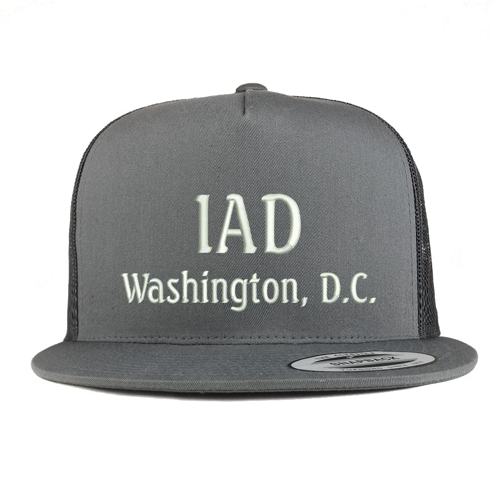 Trendy Apparel Shop IAD Washington DC Embroidered 5 Panel Flatbill Trucker Cap