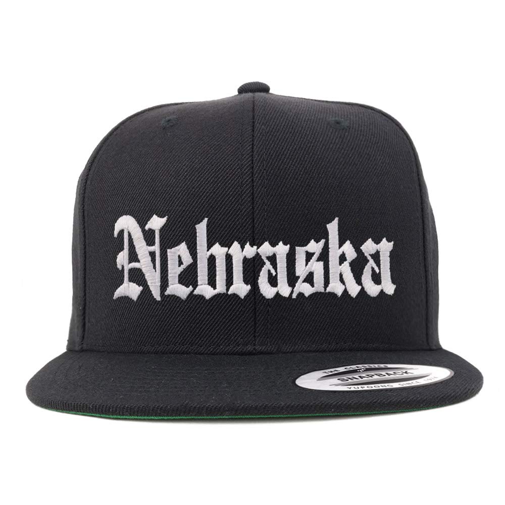 Trendy Apparel Shop Nebraska State Old English Embroidered Flatbill Snapback