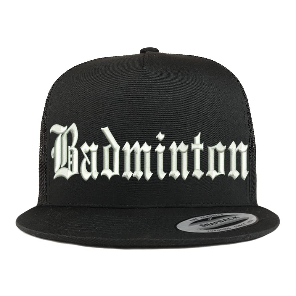Trendy Apparel Shop Old English Badminton 5 Panel Flatbill Trucker Cap