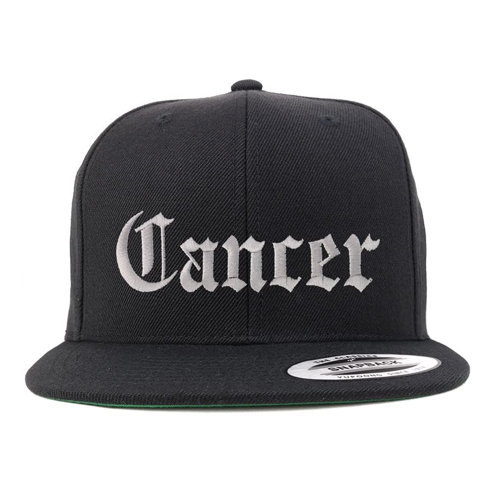 Trendy Apparel Shop Cancer Old English Embroidered Flatbill Snapback