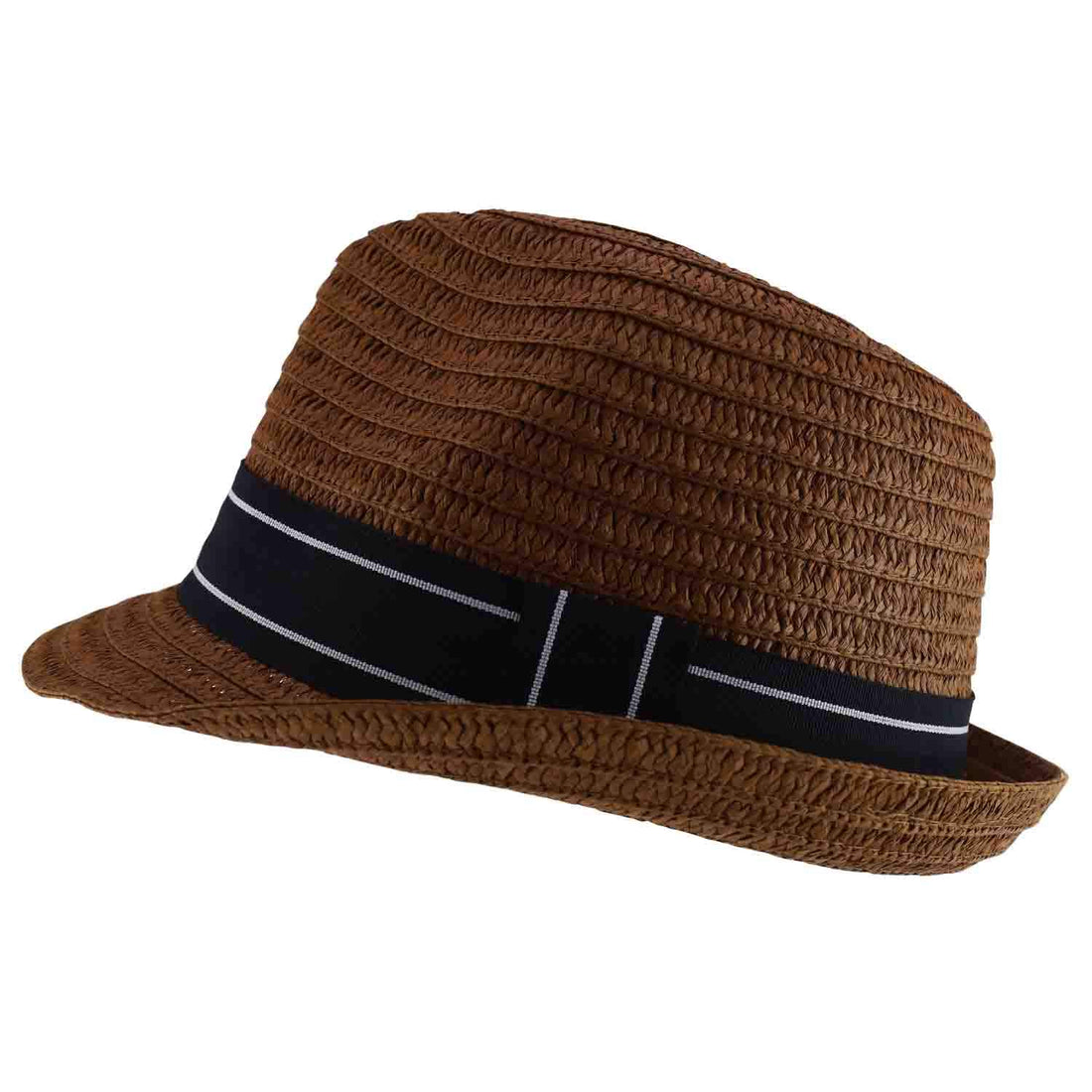 Trendy Apparel Shop Men's Paper Straw Woven Striped Band Stingy Fedora Hat