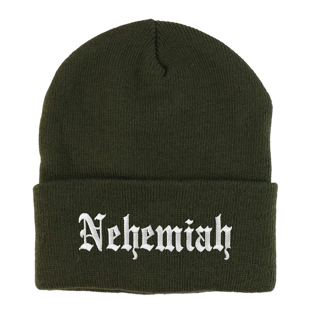 Trendy Apparel Shop Nehemiah Old English Embroidered Long Cuff Beanie