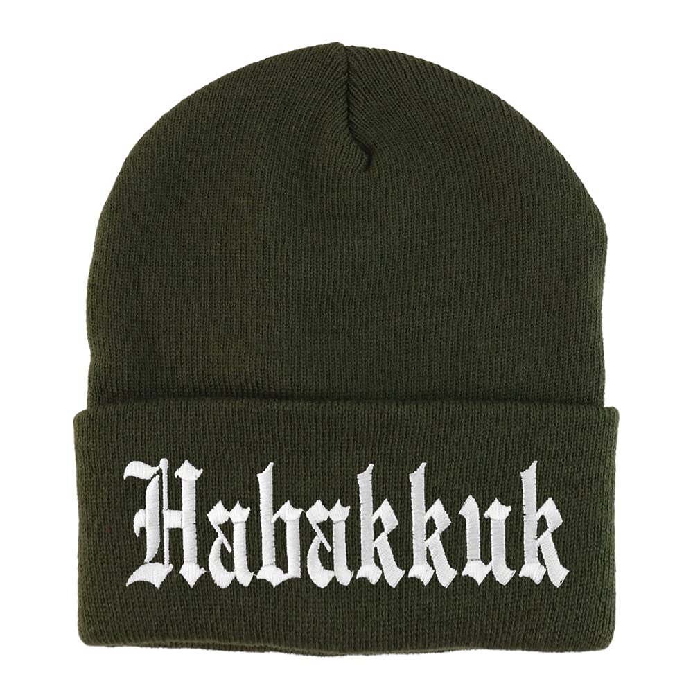 Trendy Apparel Shop Habakkuk Old English Embroidered Long Cuff Beanie