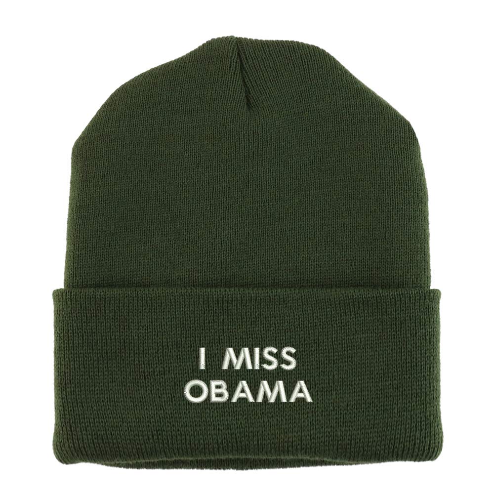 Trendy Apparel Shop I Miss Obama Embroidered Made in USA Cuff Folded Acylic Knit Winter Beanie Hat