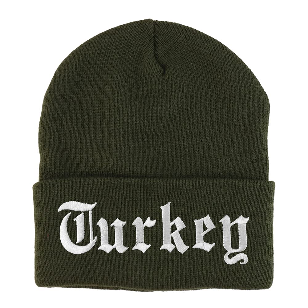 Trendy Apparel Shop Turkey Old English Embroidered Long Cuff Beanie