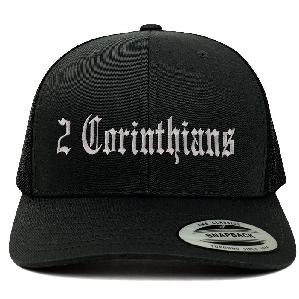 Trendy Apparel Shop 2 Corinthians Old English 6 Panel Trucker Mesh Cap